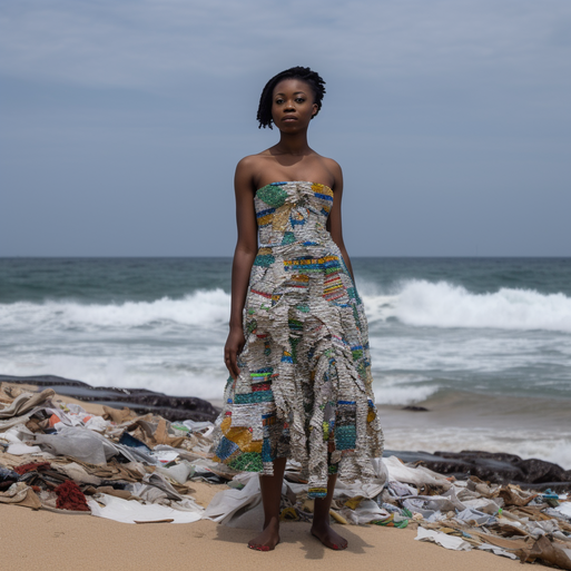 * 11 Pattern layout waste fabric dress Chorkor beach Ghana ocean beautiful model wear 5b391f6a-e3eb-4358-a98e-993136ecd0df