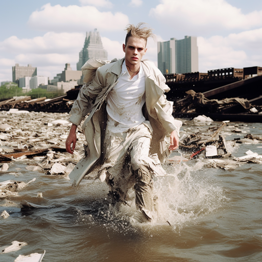 Fashion Model in Flood water
