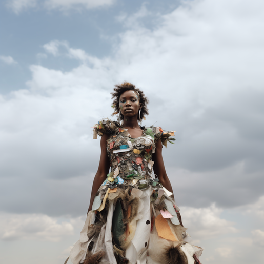 landfill warrior in intricate dress