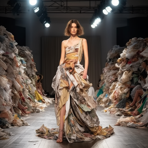 Melissa Lockwood female model on runway wearing remnant fabrics 72e2726e-b327-47af-8bcb-9ea846ed5c7e