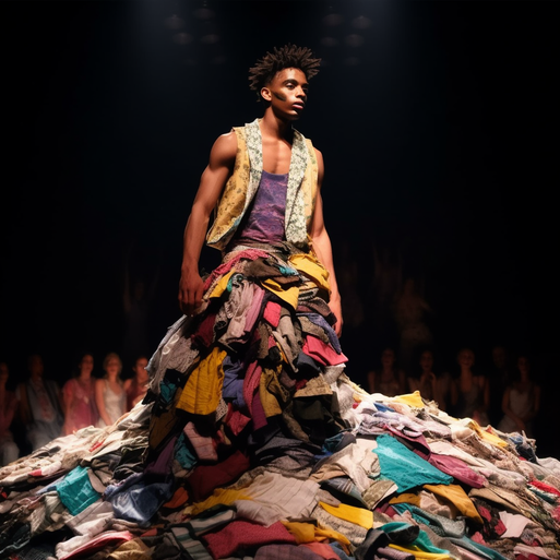 Melissa Lockwood male model on runway wearing remnant fabrics p c9521cbe-8550-4f9a-81d9-1f1bca858d60