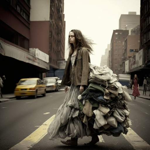 Melissa Lockwood The street has stacks of fabric on it. A model ea317868-ff23-4595-8b40-011cf6e77d03